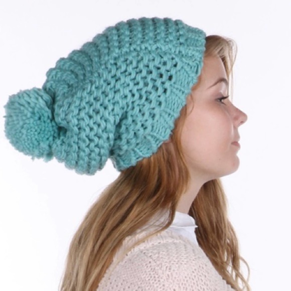 Boutique Accessories - Teal Blue Oversized Knit Winter Beanie